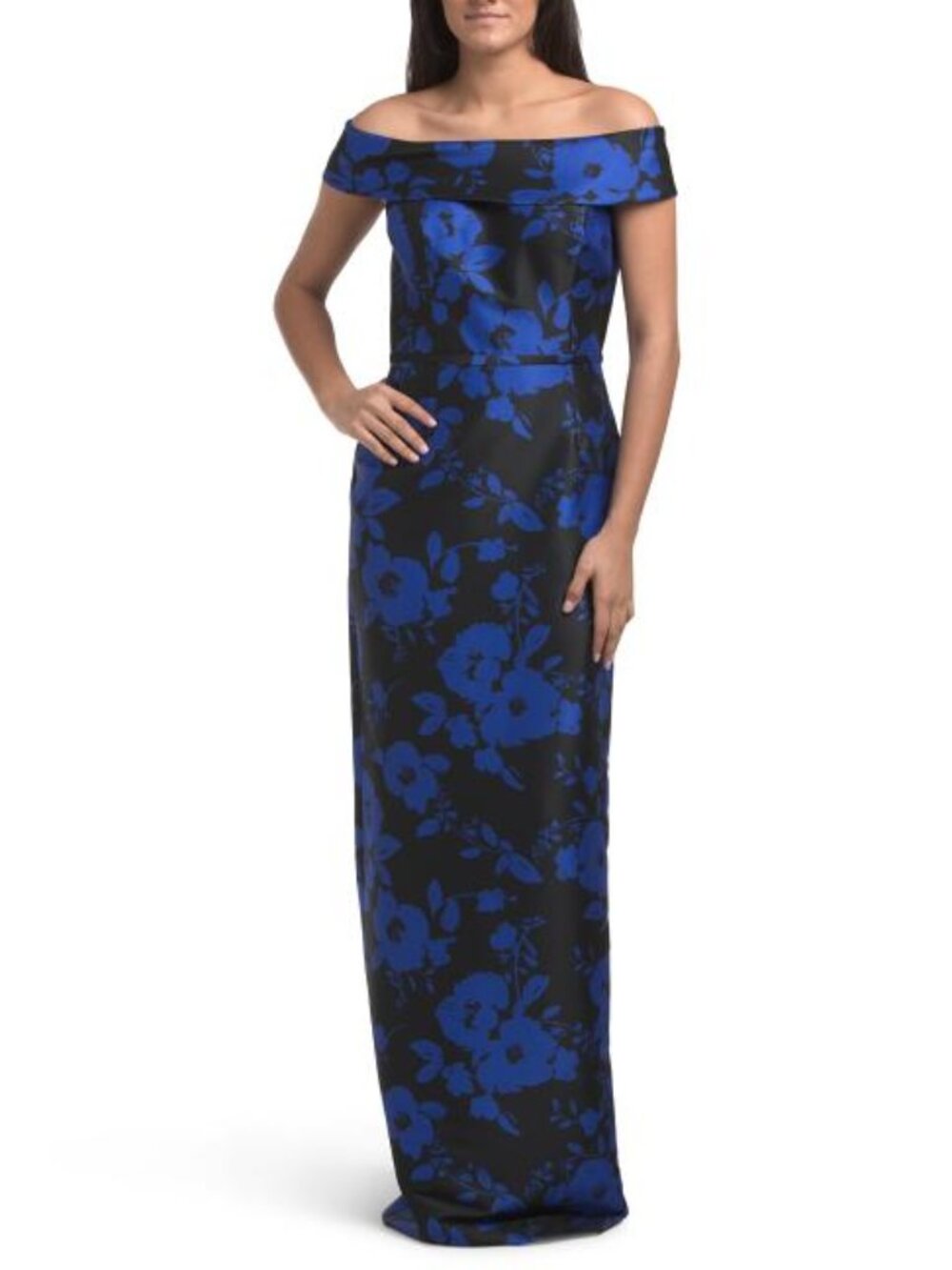 TERI JON Floral Printed Off The Shoulder Gown